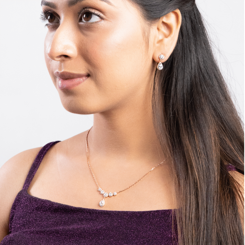 Sterling Silver Water Drop Cubic Zirconia Necklace Set - Image 3