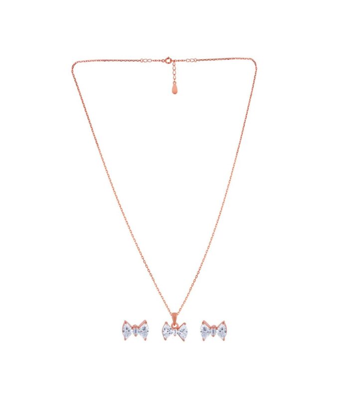 Tiny Bow Sterling Silver Pendant Set
