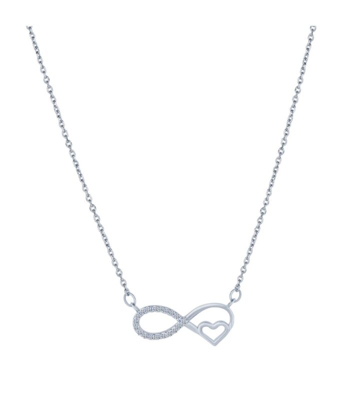 Sterling Silver Solitare Cubic Zirconia Infinity Heart Chain Pendant