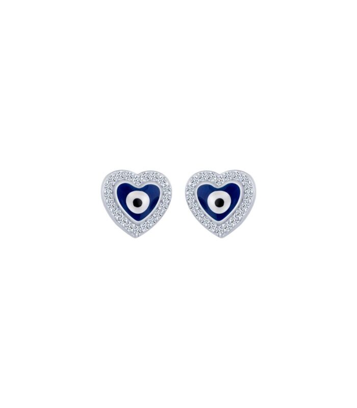 Sterling Silver Heart Evil Eye Stud Earring