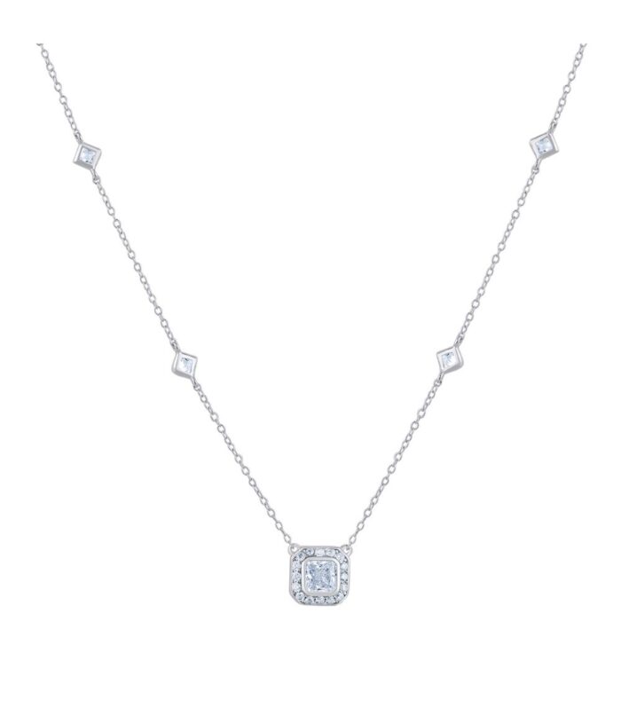 Tiny Square Shape CZ Stone Chain Pendant