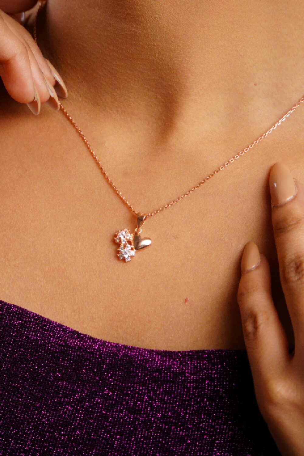Floral Heart Rose Gold Pendant Set - Image 3