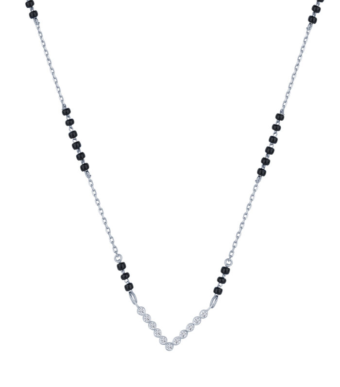 Sterling Silver Solitare Cubic Zirconia V Shaped Mangalsutra