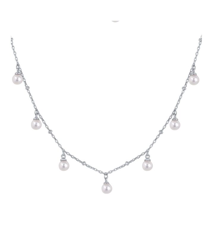 Sterling Silver Hanging Pearl Necklace Set