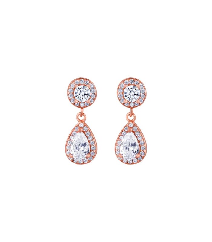 Water Drop Round Shaped Rose Gold Sterling Silver Earrings