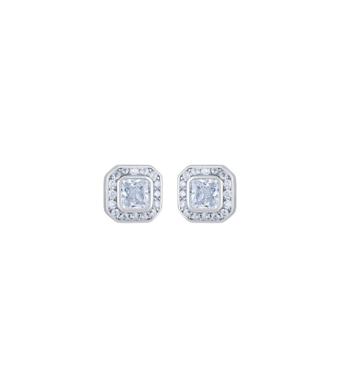 Tiny Square Shape CZ Stone Studded Silver Earring