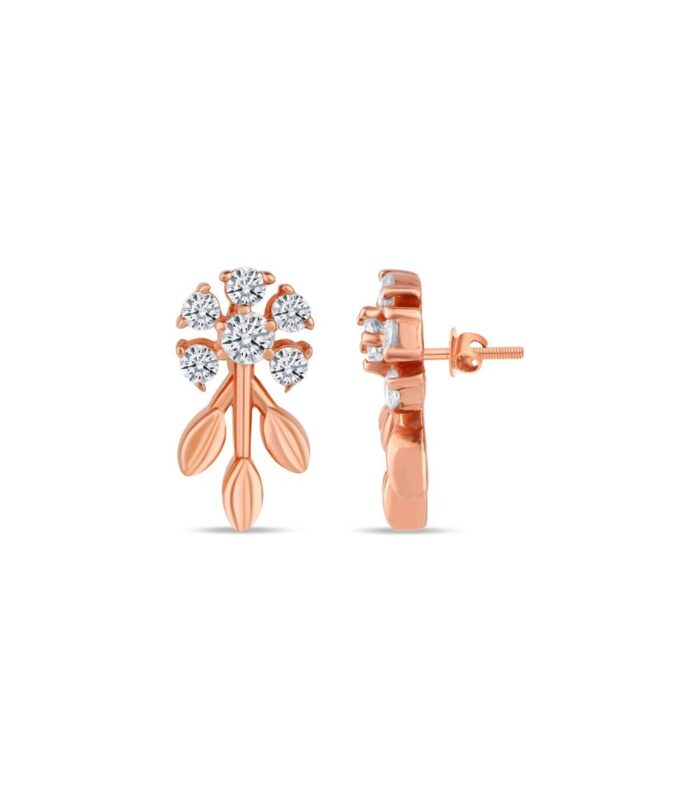 Floral and Leaves Sterling Silver CZ Earrings